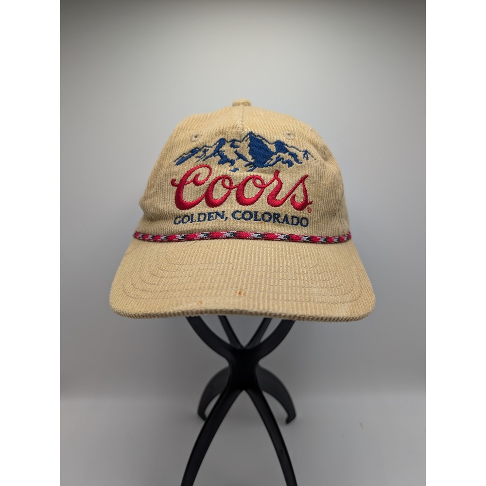 Coors Banquet Corduroy Snapback Hat Tan Embroidered Mountain Logo Rope Cap
